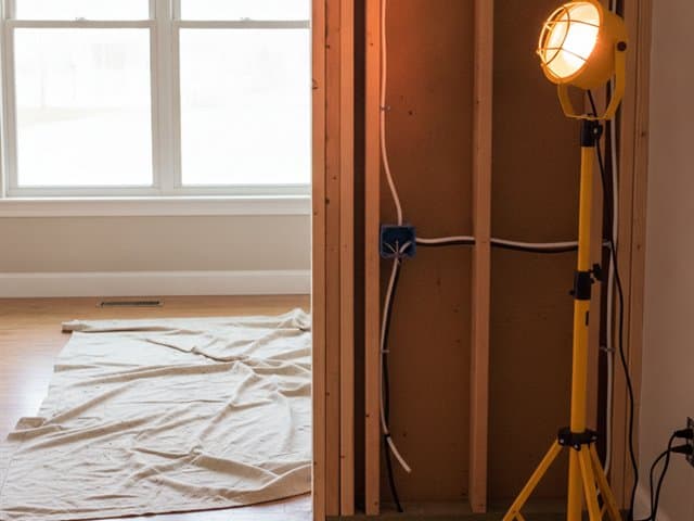 New wiring run through an open wall
