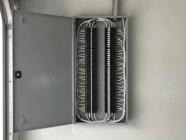 A new electrical panel with the door open