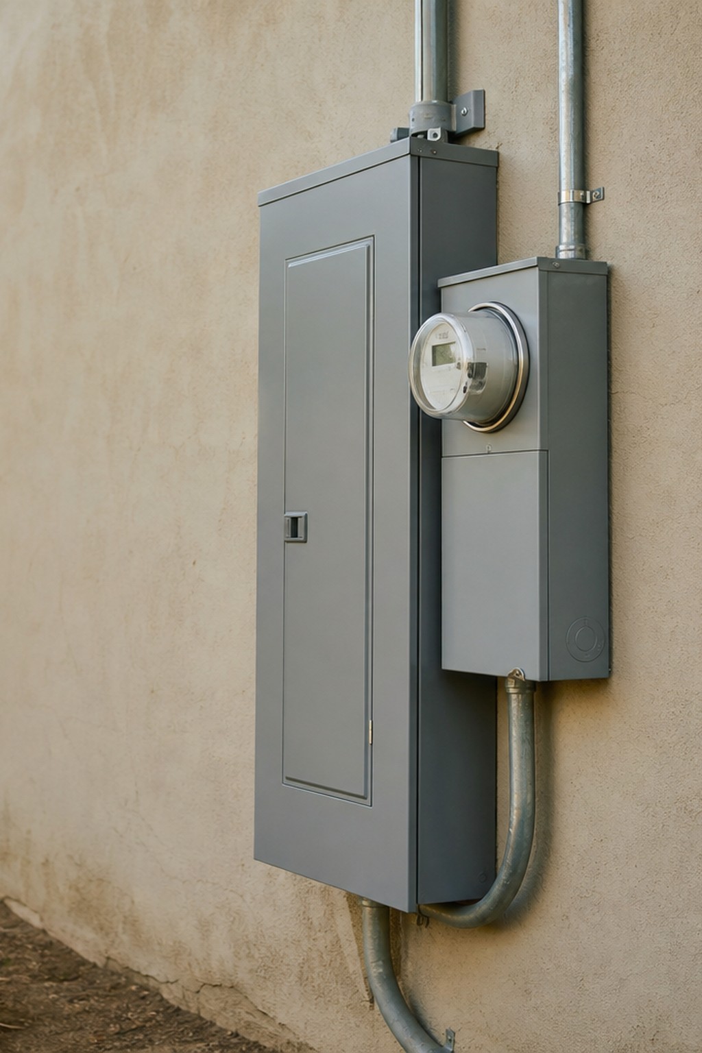 Electrician shutting off the main power at an exterior meter-main panel